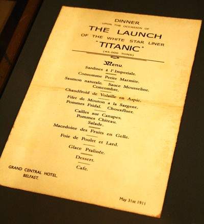Menú de la cena del Titanic (1911). Foto: Lluís Torrent