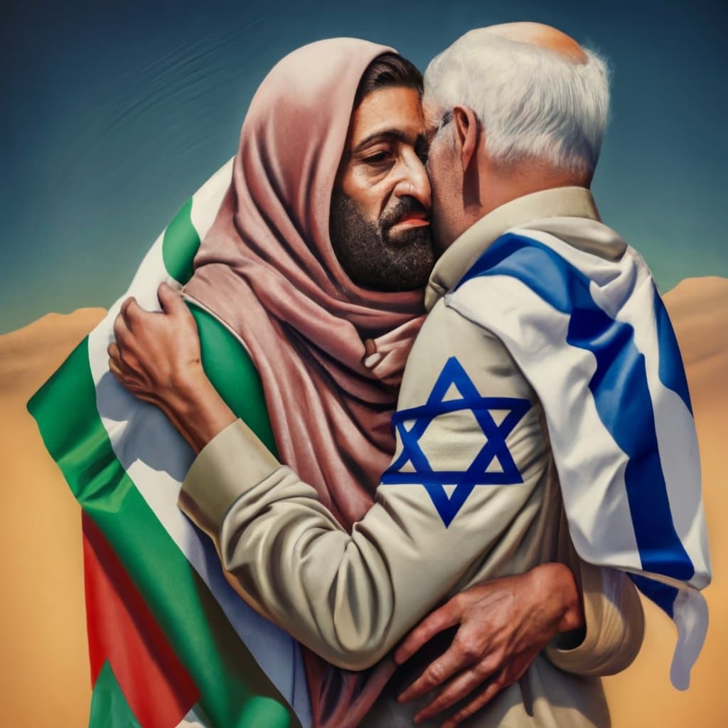 abrazo de paz entre israel y palestina