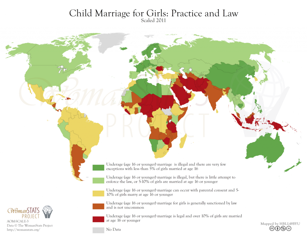 Matrimonio infantil, legislación y práctica. Fuente: Woman Stats