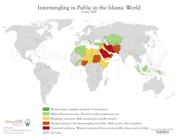 Mezcla en públic en el mundo islámico. Fuente: Woman Stats