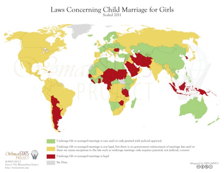 Legislación relacionada con el matrimonio infantil femenino. Fuente: Woman Stats