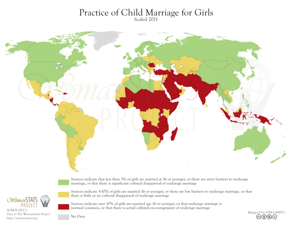 Práctica del matrimonio infantil para la mujer. Fuente: Woman Stats