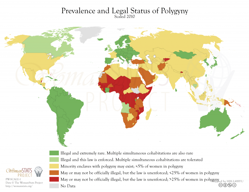 Prevalencia y estado legal de la poligamia. Fuente: Woman Stats