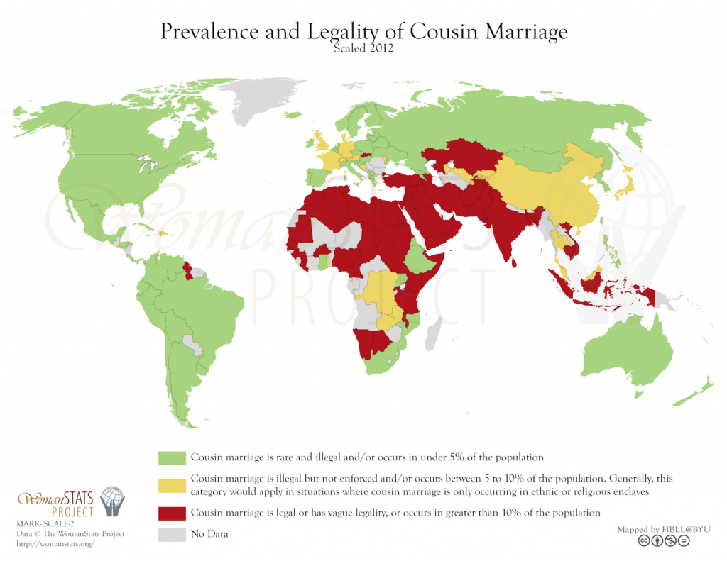 Prevalencia y legalidad del matrimonio entre primos. Fuente: Woman Stats