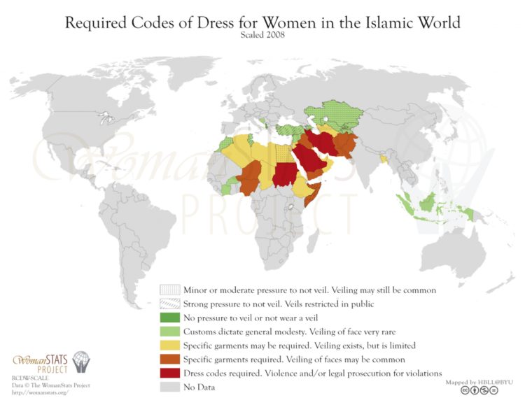 Códigos de vestimenta para mujer en el mundo islámico. Fuente: Woman Stats