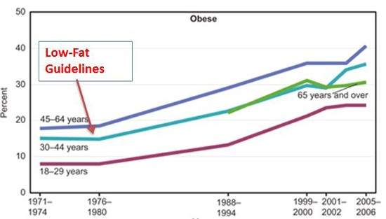 4. El aumento de la obesidad coincide con la publicación de guías de alimentación baja en grasa