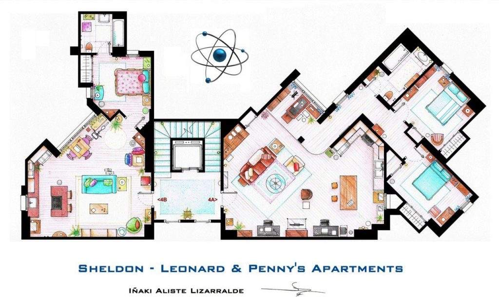 Los apartamentos de Sheldon, Leonard y Penny de la serie de TV ” The Big Bang Theory “